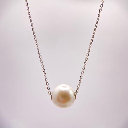 Law Akoya genuine 7.74mm round pearl necklace with pt850 small bean chain, 45 cm slide length