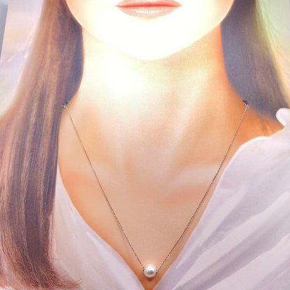 Law Akoya genuine 7.74mm round pearl necklace with pt850 small bean chain, 45 cm slide length
