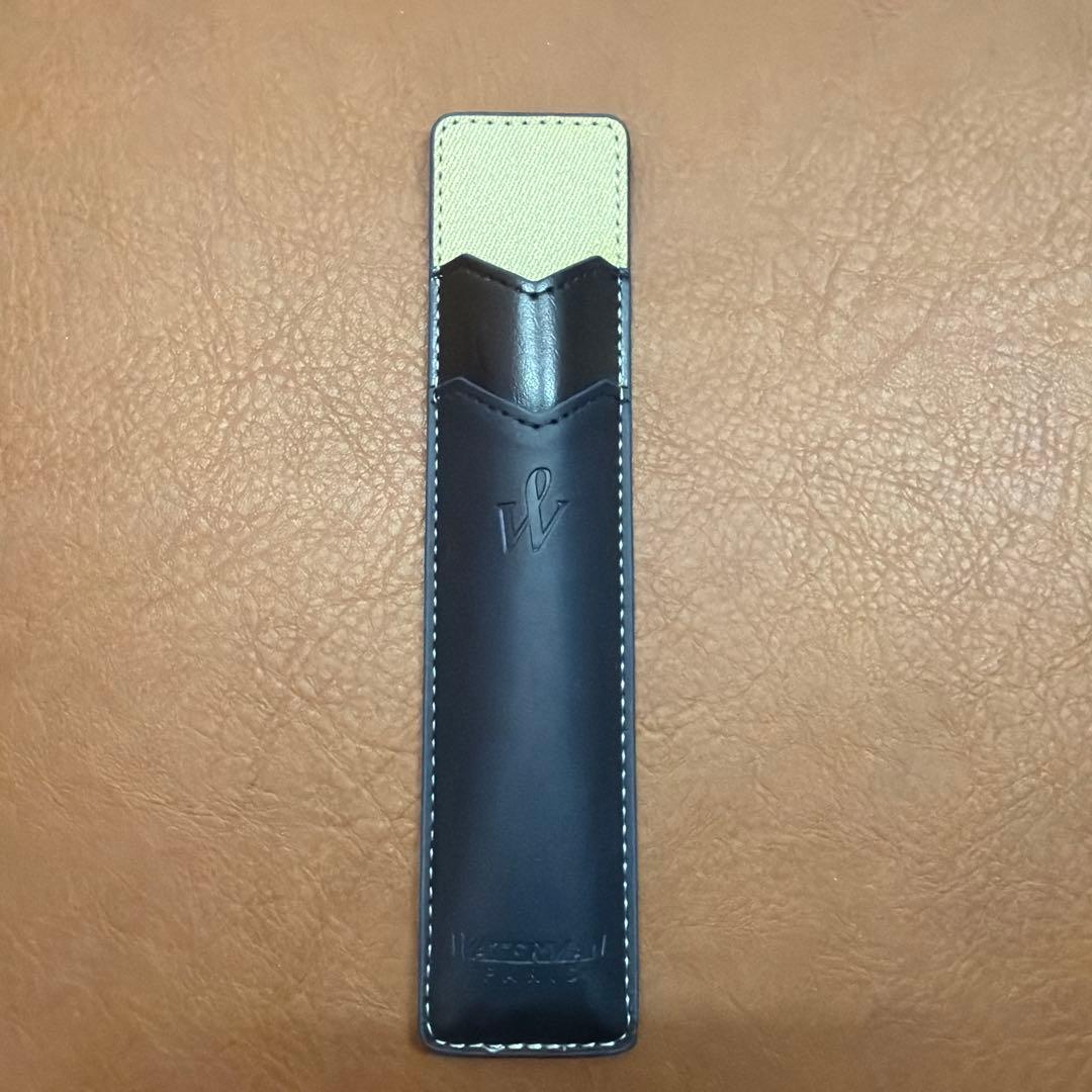 WATERMAN Expert Matte Black ballpoint pen with metal body and leather grip shown with included case