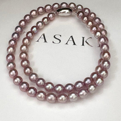 Tasaki genuine lavender pearl necklace with 6.1-6.3mm pearls and silver clasp, 43 cm length