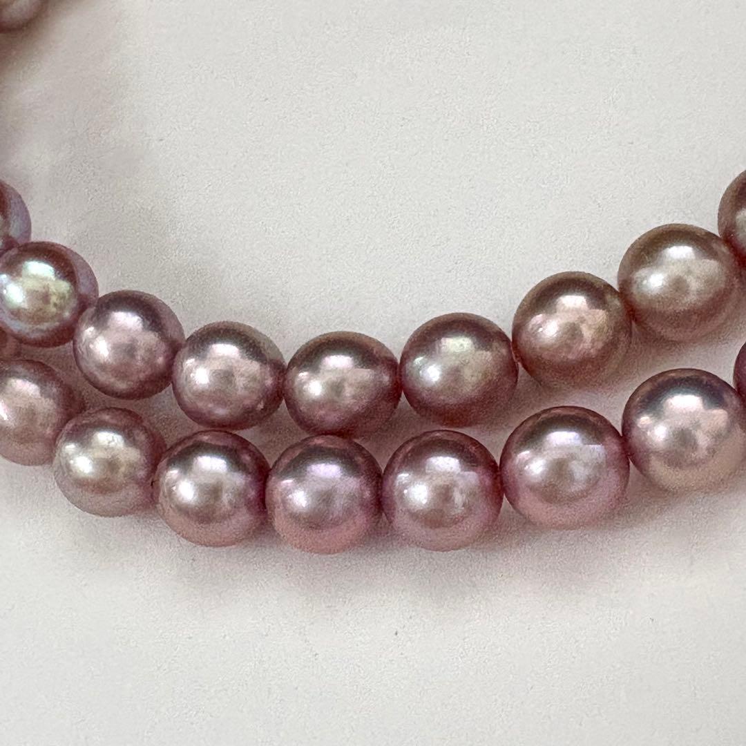 Tasaki genuine lavender pearl necklace with 6.1-6.3mm pearls and silver clasp, 43 cm length