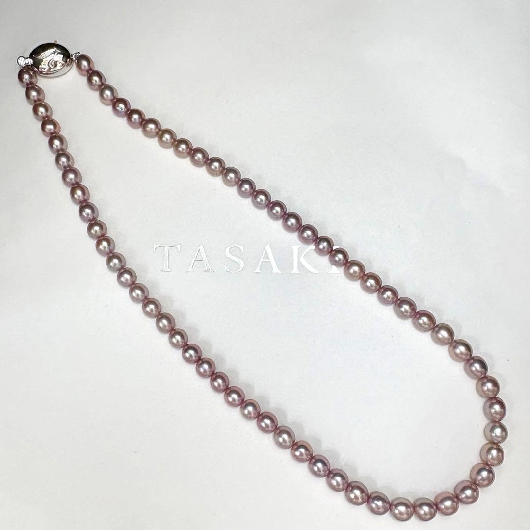 Tasaki genuine lavender pearl necklace with 6.1-6.3mm pearls and silver clasp, 43 cm length