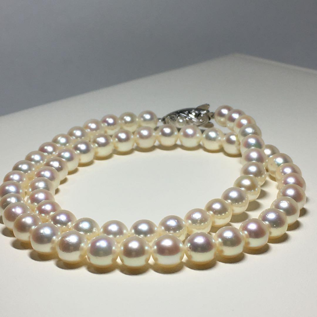 TASAKI Akoya pearl necklace 6.5-6.9mm pearls with SV clasp displayed on a white background