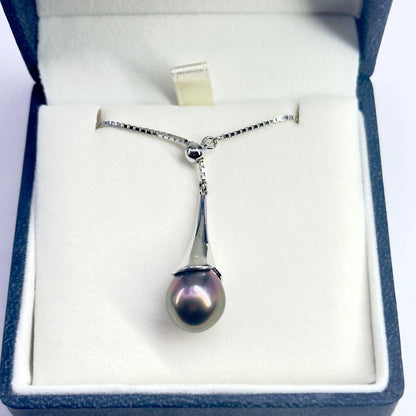 Tasaki SV Black Bird of Paradise necklace featuring a 10.8mm peacock color pearl on a 45cm chain
