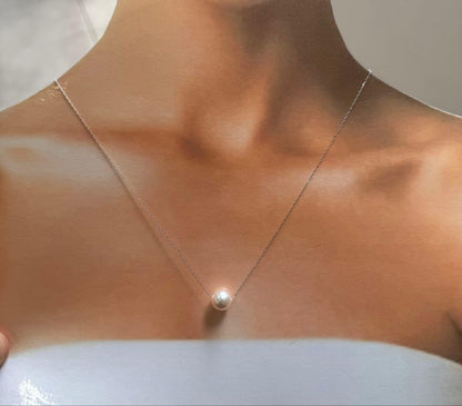 Akoya Pearl 9mm Hanadama round white pink pendant on K18WG chain with engraving
