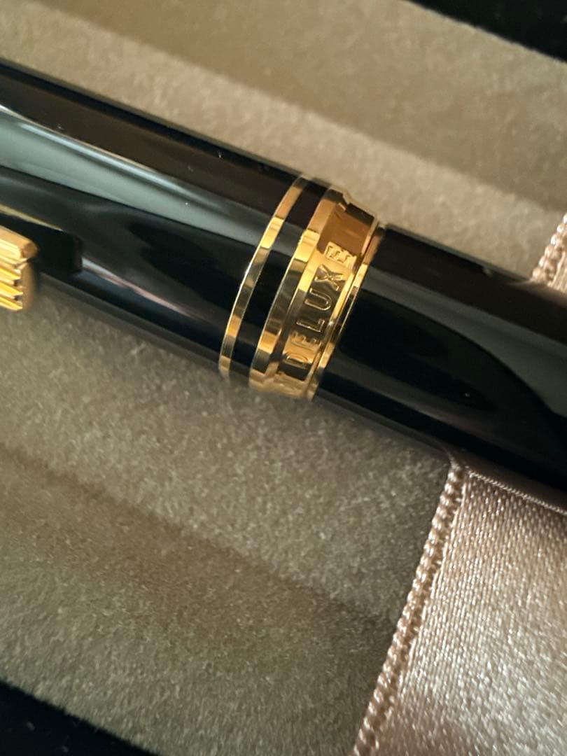 Pilot DELUXE fountain pen with 14K gold fine point in black gold color, including case and cartridge ink