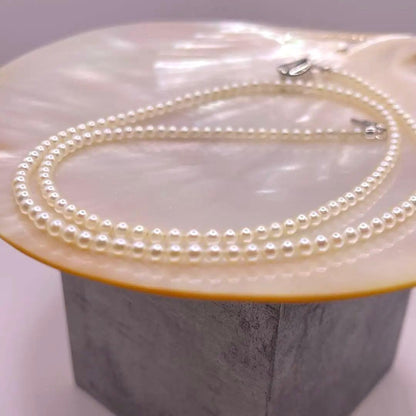 Akoya pearl baby pearl necklace with 3-3.5mm white pearls and S925 clasp, 55cm length