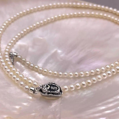 Akoya pearl baby pearl necklace with 3-3.5mm white pearls and S925 clasp, 55cm length