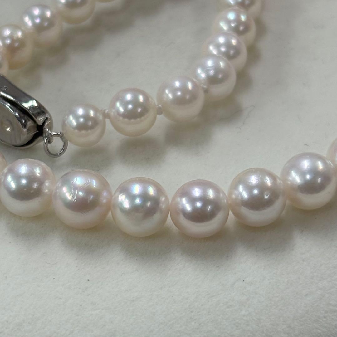 Akoya pearl necklace with 6-8.7mm pearls, 43cm length, showcasing lustrous white pearls from Ise-Shima Ebsu Bay
