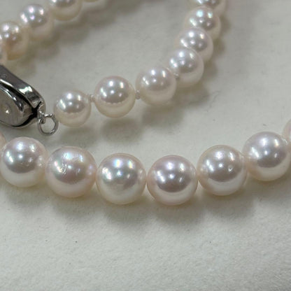 Akoya pearl necklace with 6-8.7mm pearls, 43cm length, showcasing lustrous white pearls from Ise-Shima Ebsu Bay