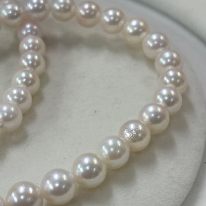 Akoya pearl necklace with 6-8.7mm pearls, 43cm length, showcasing lustrous white pearls from Ise-Shima Ebsu Bay