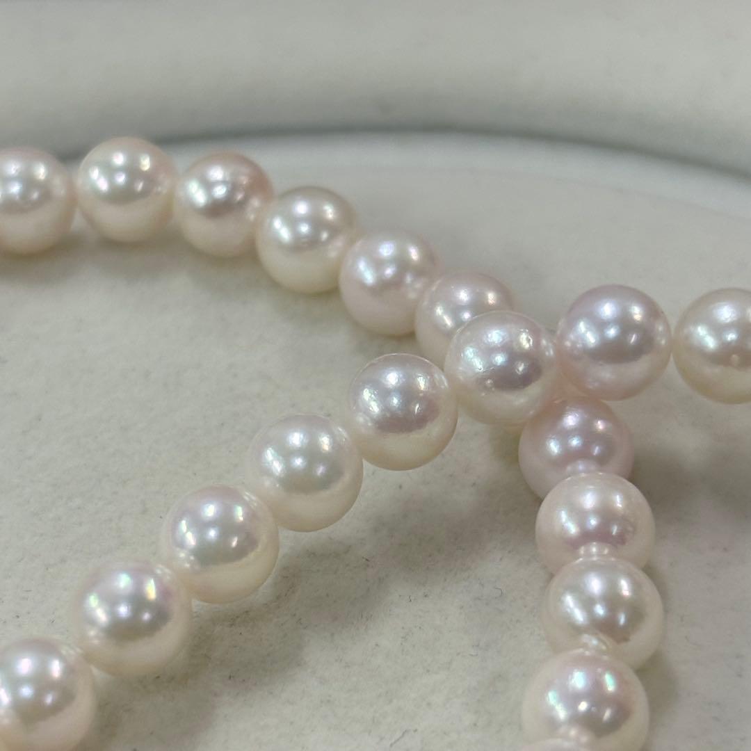 Akoya pearl necklace with 6-8.7mm pearls, 43cm length, showcasing lustrous white pearls from Ise-Shima Ebsu Bay
