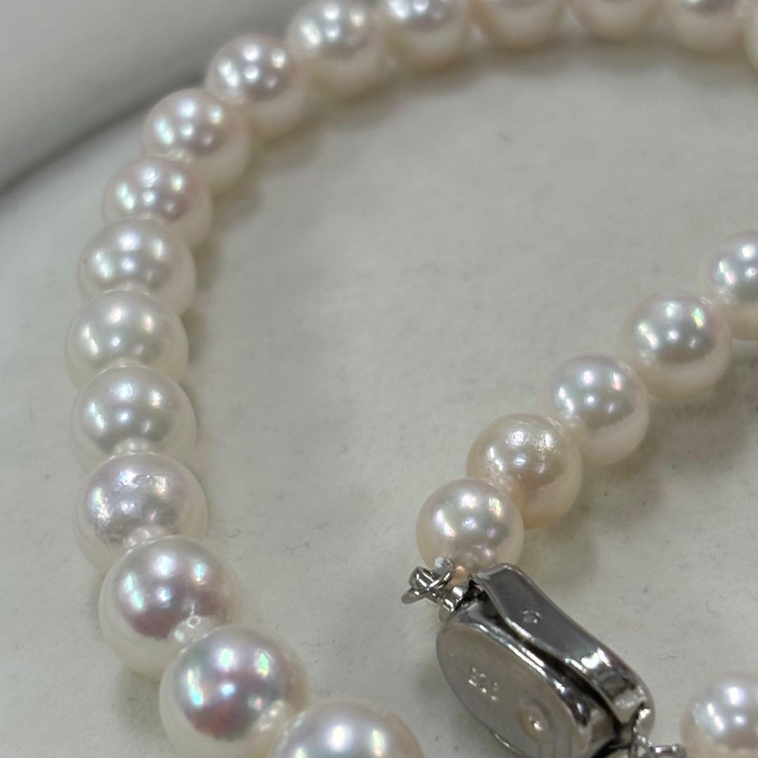 Akoya pearl necklace with 6-8.7mm pearls, 43cm length, showcasing lustrous white pearls from Ise-Shima Ebsu Bay