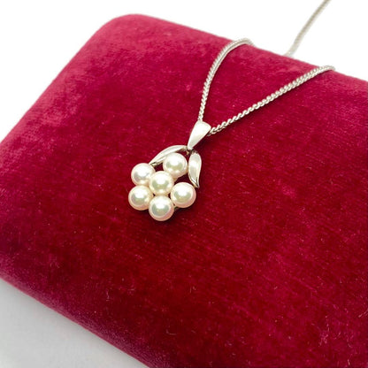 Mikimoto Akoya pearl flower necklace with silver chain and 15x13 mm flower-shaped pendant