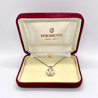 Mikimoto Akoya pearl flower necklace with silver chain and 15x13 mm flower-shaped pendant