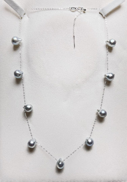 Nagasaki Goto Islands Akoya Pearl Cleopatra Baroque necklace with 8mm pearls on 45cm adjustable silver chain