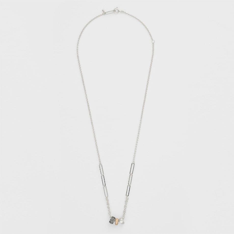 Agete 2025 Limited Edition Silver Necklace Set with three silver, gold, and black plated charms