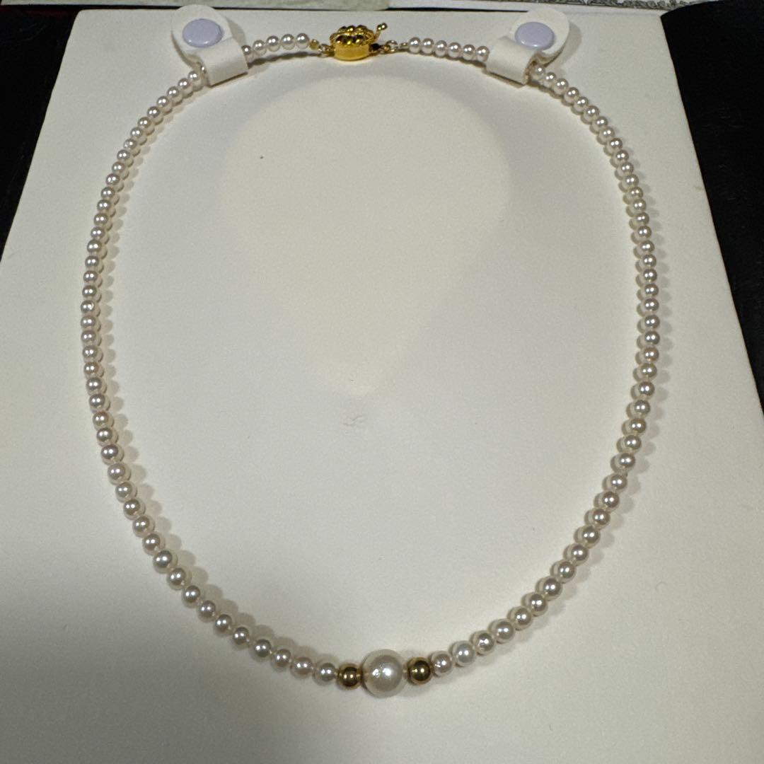 Pure Akoya pearl necklace with 3.5mm to 7.2mm pearls set in 14K gold chain