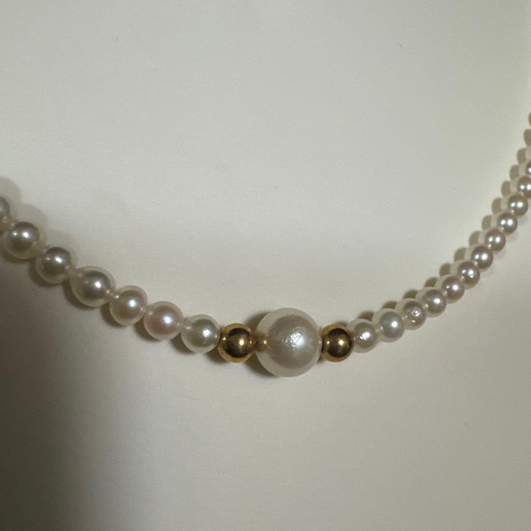 Pure Akoya pearl necklace with 3.5mm to 7.2mm pearls set in 14K gold chain