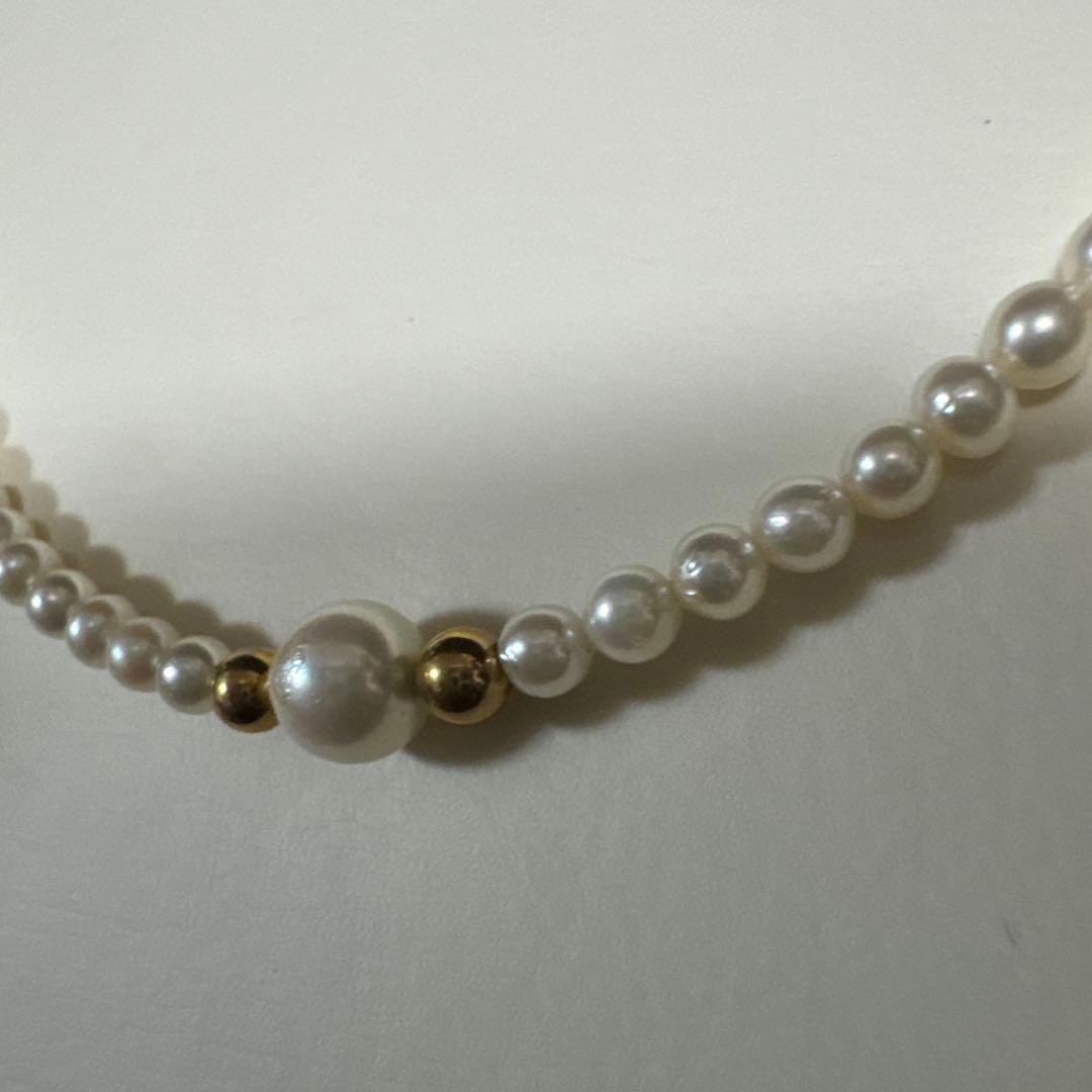 Pure Akoya pearl necklace with 3.5mm to 7.2mm pearls set in 14K gold chain