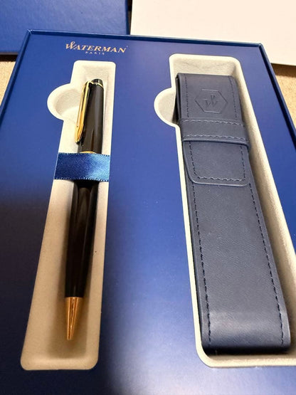 Waterman Expert ES black ballpoint pen with box and black leather case