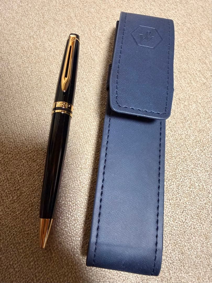 Waterman Expert ES black ballpoint pen with box and black leather case