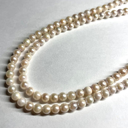 Akoya pearl 2-strand semi-long necklace with 5.3-5.5mm pearls and silver stamp clasp