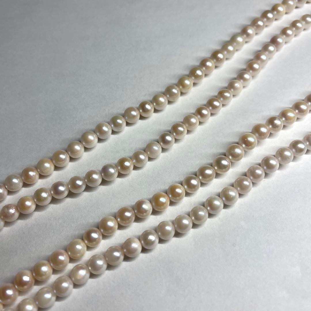 Akoya pearl 2-strand semi-long necklace with 5.3-5.5mm pearls and silver stamp clasp