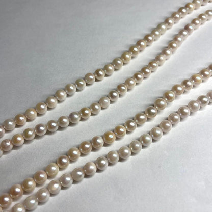 Akoya pearl 2-strand semi-long necklace with 5.3-5.5mm pearls and silver stamp clasp