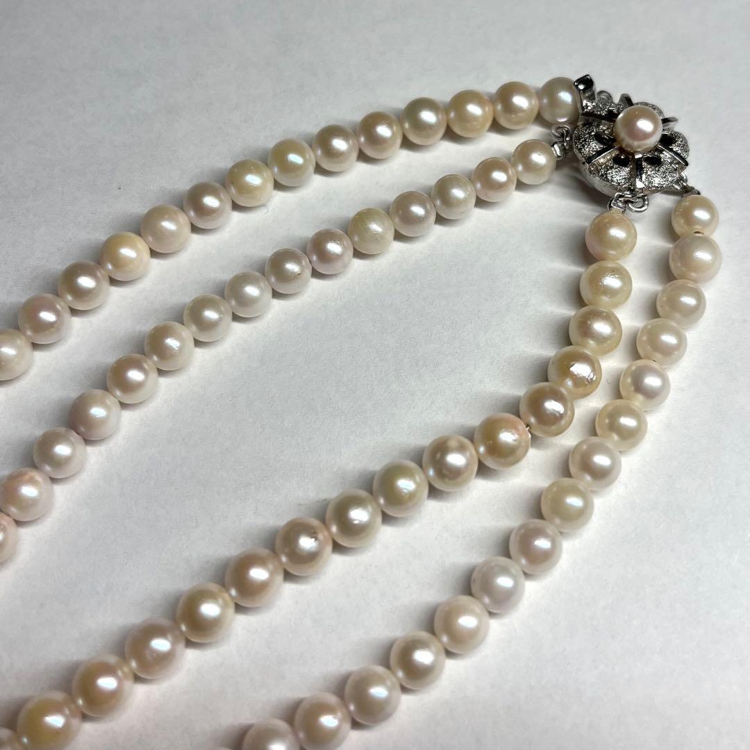 Akoya pearl 2-strand semi-long necklace with 5.3-5.5mm pearls and silver stamp clasp