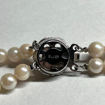 Akoya pearl 2-strand semi-long necklace with 5.3-5.5mm pearls and silver stamp clasp