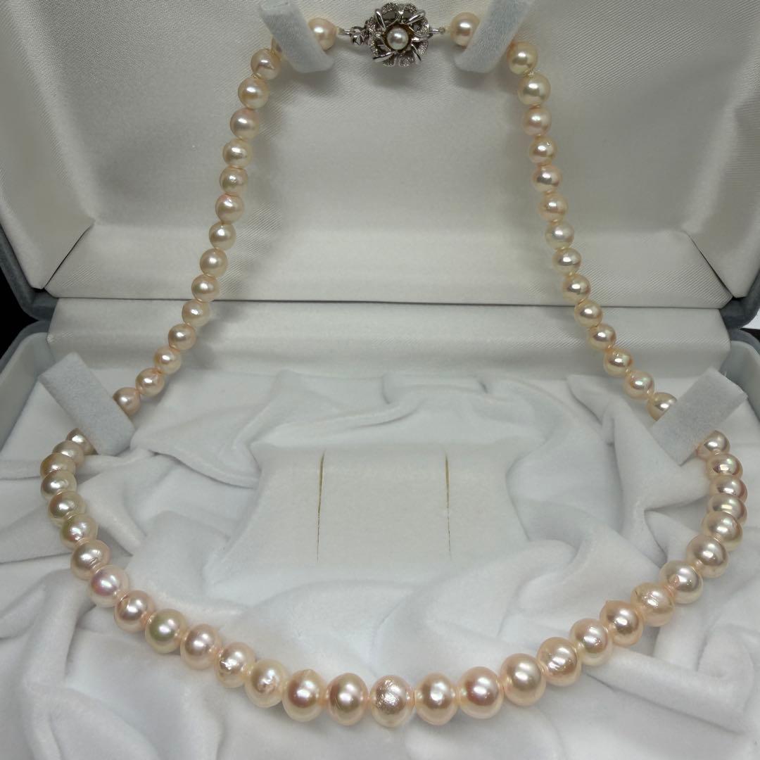 Akoya pearl necklace with 5.9mm to 6.3mm white pearls and silver hallmark clasp, 41.5cm length