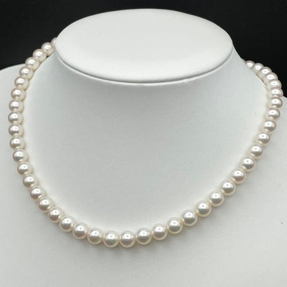 Mikimoto Akoya Pearl Necklace with 6.5mm-7.0mm white pearls and K14 clasp, 38cm length