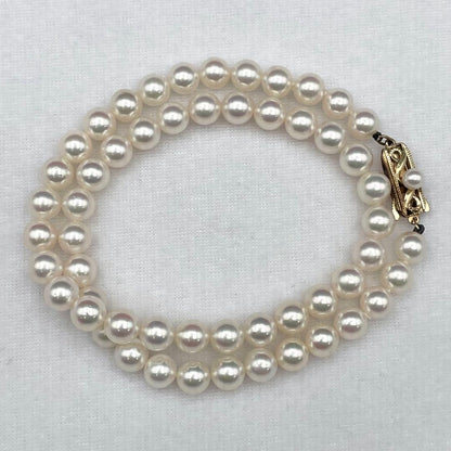 Mikimoto Akoya Pearl Necklace with 6.5mm-7.0mm white pearls and K14 clasp, 38cm length