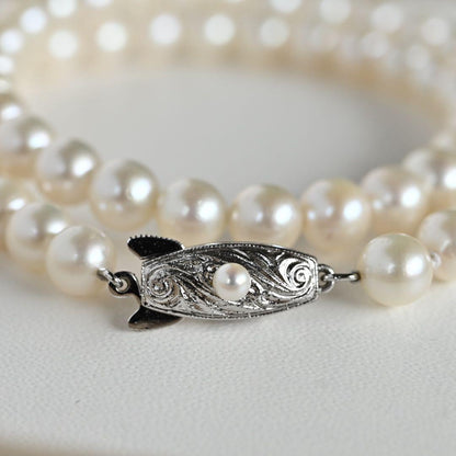 Takatsuki Akoya pearl necklace featuring round 6.5-6 mm pearls on a 37 cm strand