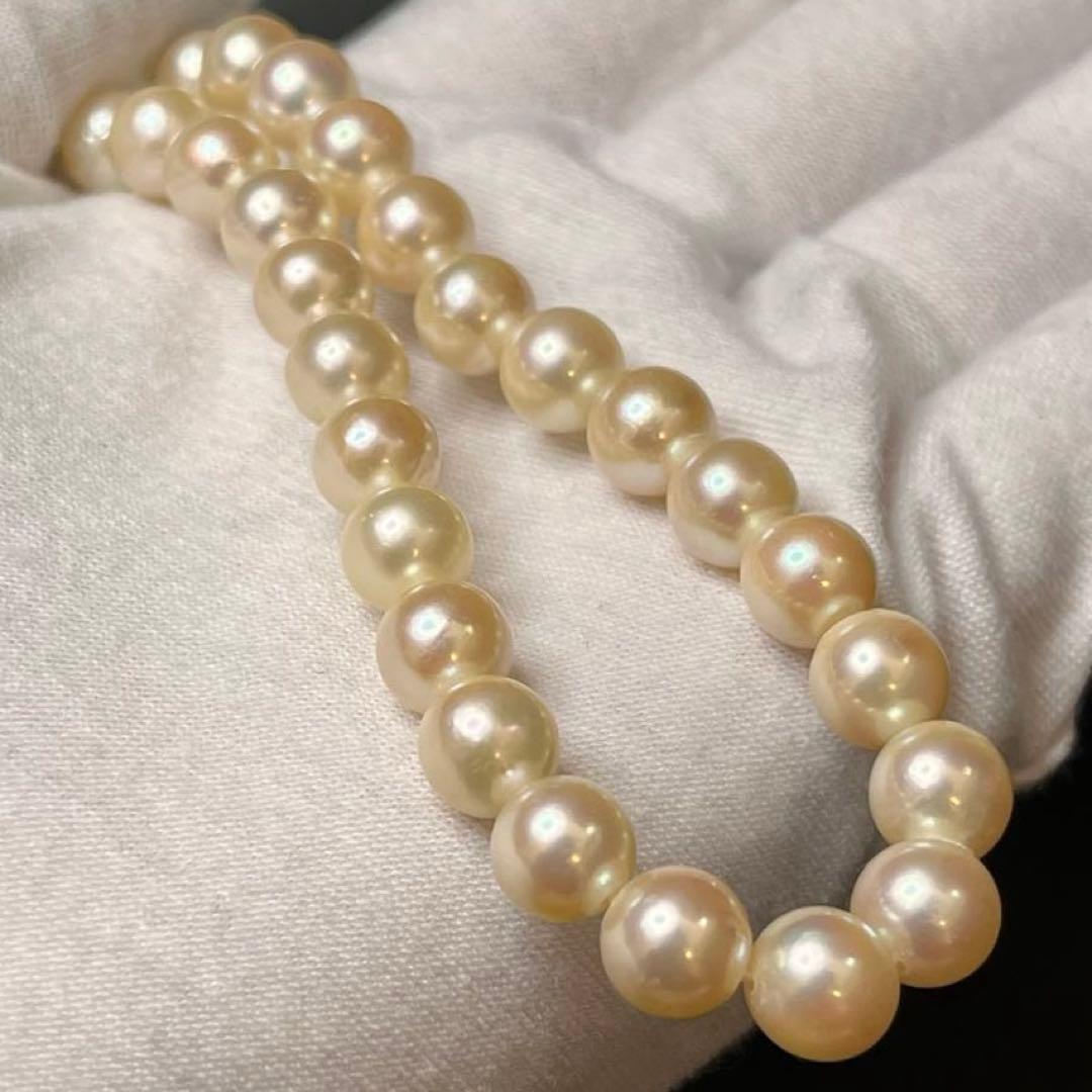 Akoya pearl white necklace with pearls sized 7.1 to 8.0mm and silver clasp, approximately 38cm long