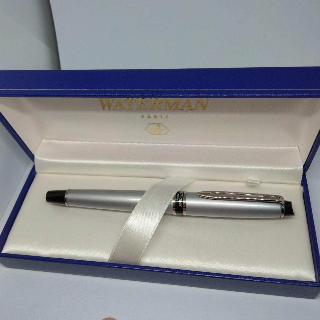 WATERMAN Silver fountain pen with dedicated case and instruction manual displayed