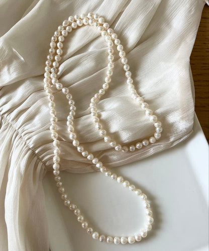 Akoya pearl long necklace 100cm with off-white 6.5-7mm baroque pearls, slip-on style, no clasp
