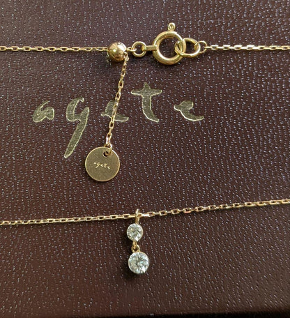 Agete K18 diamond necklace with 0.15ct two diamonds and slide chain up to 45 cm length