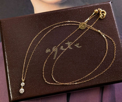 Agete K18 diamond necklace with 0.15ct two diamonds and slide chain up to 45 cm length