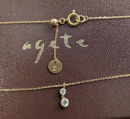 Agete K18 diamond necklace with 0.15ct two diamonds and slide chain up to 45 cm length