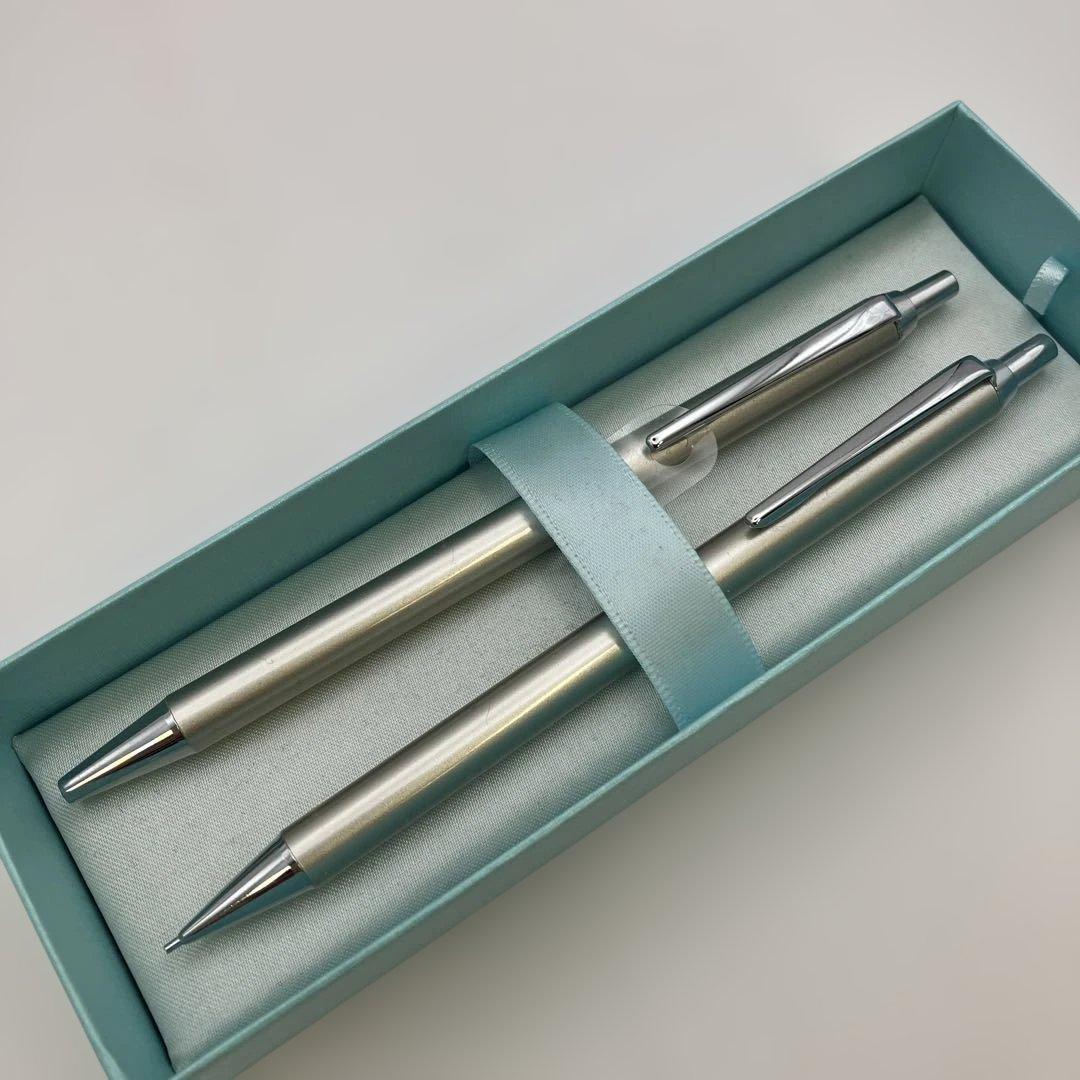 Pilot silver ballpoint pen and mechanical pencil 2-piece set with case and instruction manual