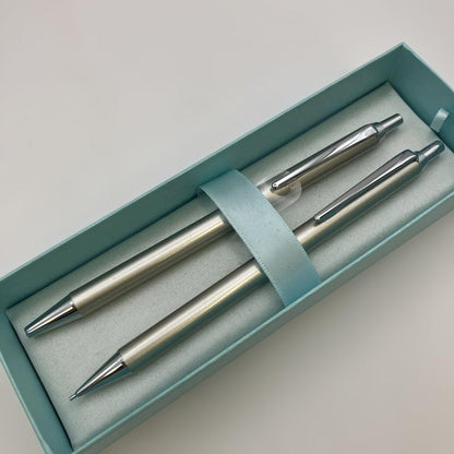 Pilot silver ballpoint pen and mechanical pencil 2-piece set with case and instruction manual