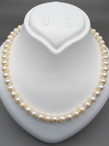 Akoya genuine pearl necklace with 7.5-8mm champagne yellow pearls, 42.8cm length