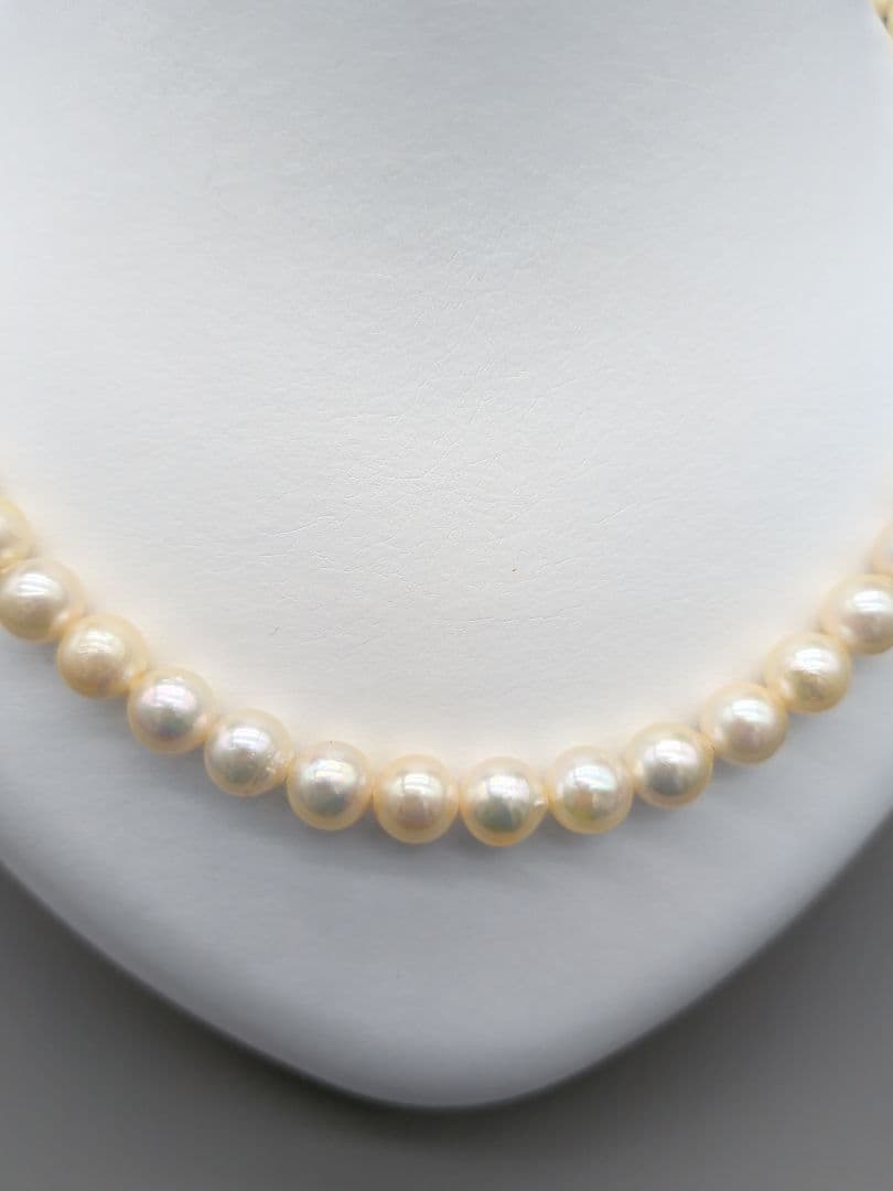 Akoya genuine pearl necklace with 7.5-8mm champagne yellow pearls, 42.8cm length