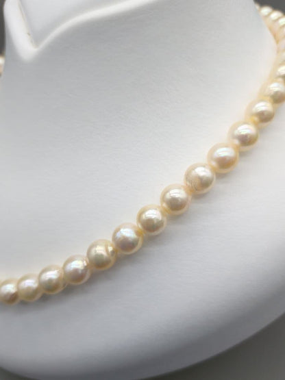 Akoya genuine pearl necklace with 7.5-8mm champagne yellow pearls, 42.8cm length