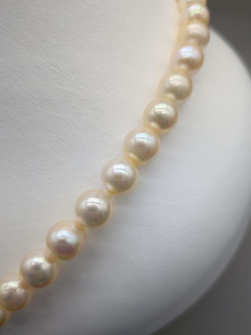 Akoya genuine pearl necklace with 7.5-8mm champagne yellow pearls, 42.8cm length