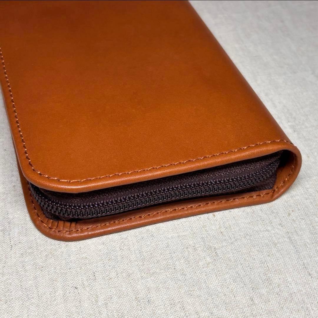 Pilot×Somes brown cowhide leather pen case with three slots and zipper closure