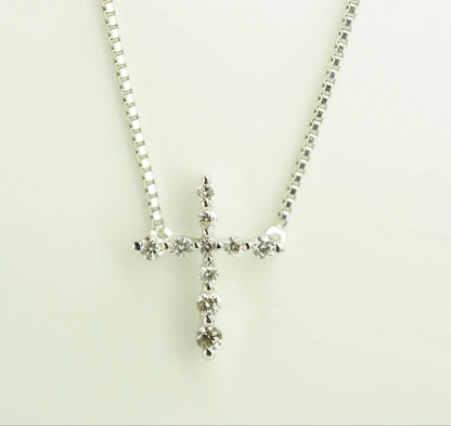 Law Cross Necklace with diamonds in 10 karat gold, 10.5mm pendant on 39.5cm chain with pouch