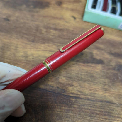Pilot Fountain Pen Red with 14K gold nib and red cap showing slight wear on cap ring and nib base